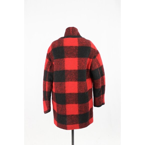 Aritzia WILFRED FREE Off Duty Red Black Check Wool Blend Cocoon Coat, Size S - Picture 3 of 16